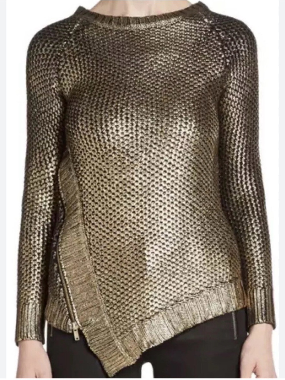 Metallic Gold Knit Asymmetric Women's Sweater